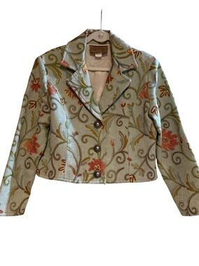 Vintage 90’s Painted Pony Floral Tapestry Cropped Blazer Jacket M USA